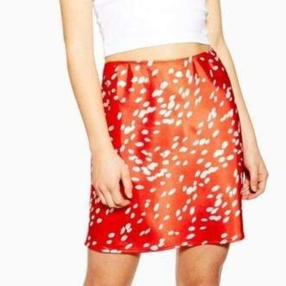Topshop Red Dalmatian Satin Mini Skirt - Picture 2 of 6